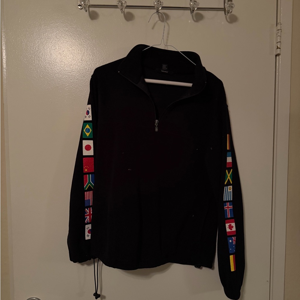 Black Quarter Zip-Up Sweater with Flag Details
